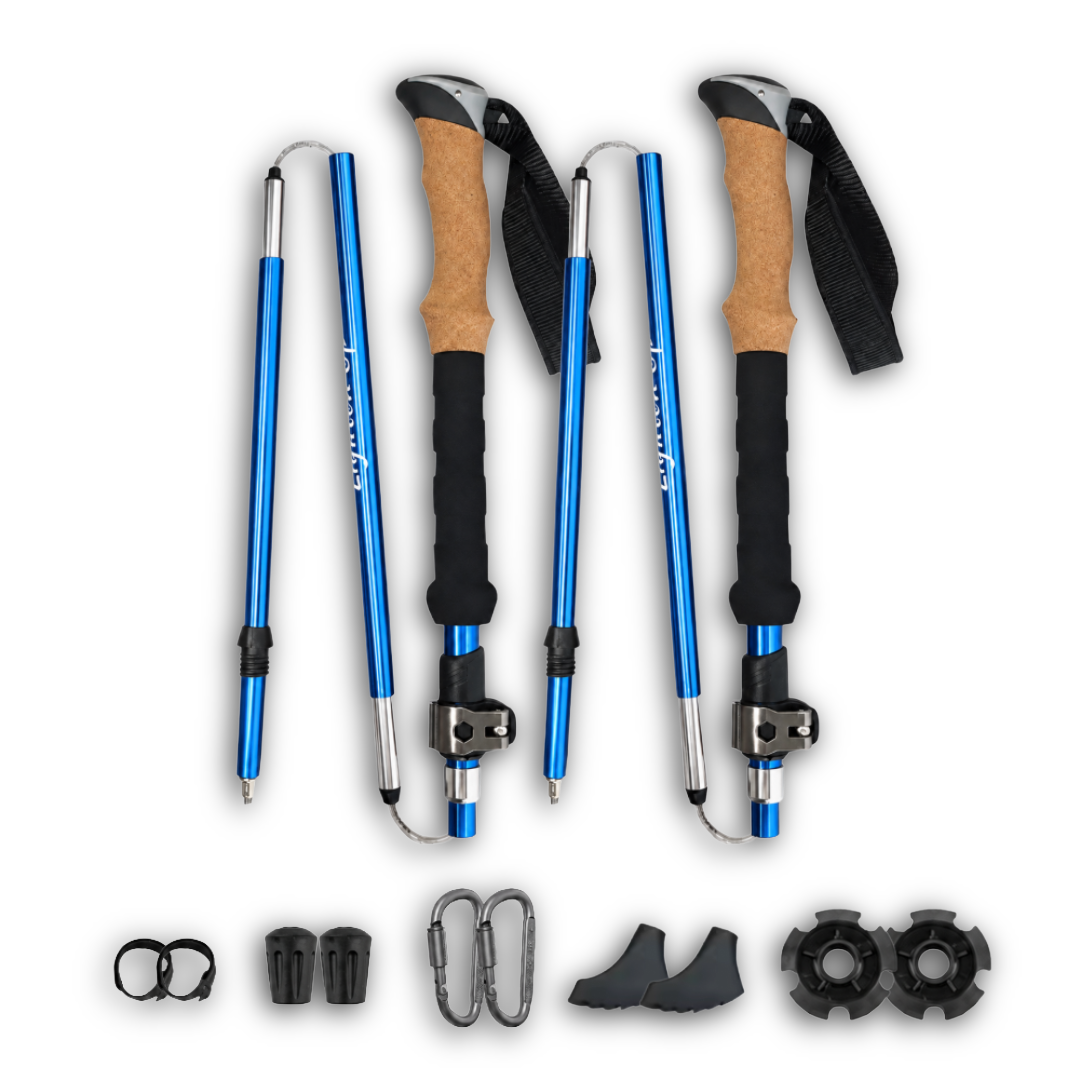 Bâtons de marche nordique Aluminium, pliables SHOCKPROOF bleu - VOXOR