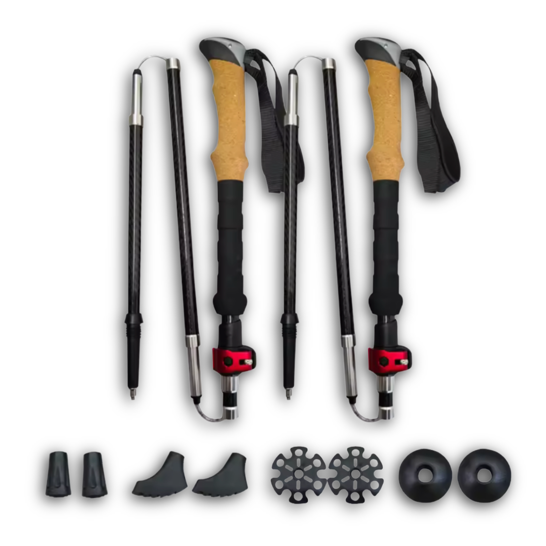 Bâtons de marche nordique Carbone, pliables SHOCKPROOF noir - VOXOR