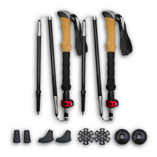 Bâtons de marche nordique Carbone, pliables SHOCKPROOF noir - VOXOR