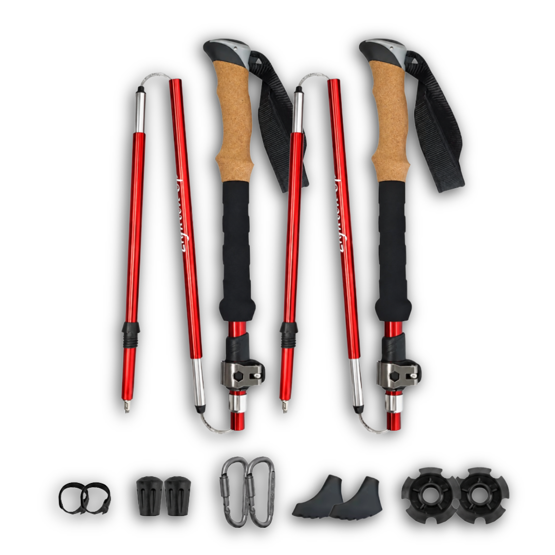 Bâtons de marche nordique Aluminium, pliables SHOCKPROOF rouge - VOXOR