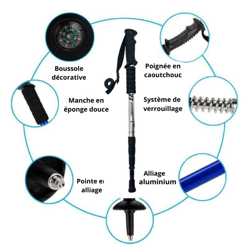 Baton de Randonnée Rétractable Gris 