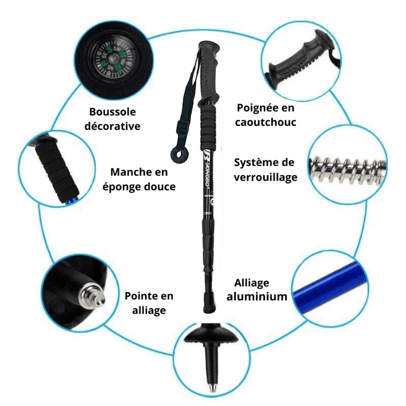 Baton de Randonnée Rétractable Noir 